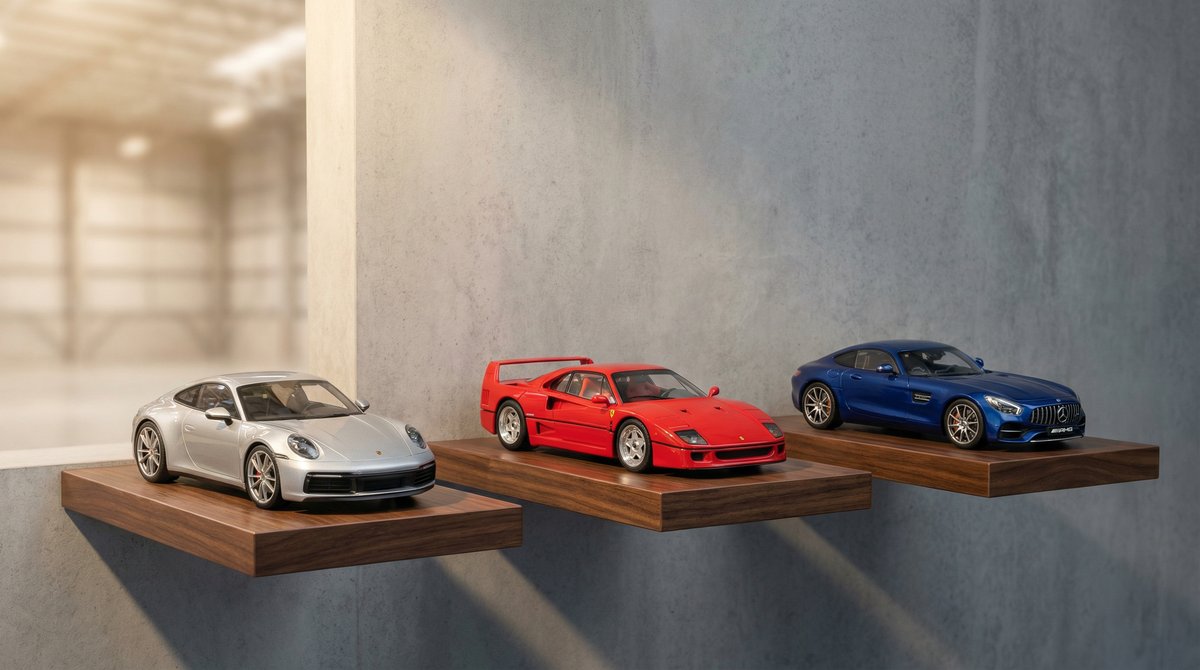 Sklad Models118 se sběratelskými modely aut ve vitrínách v Częstochowě v Polsku