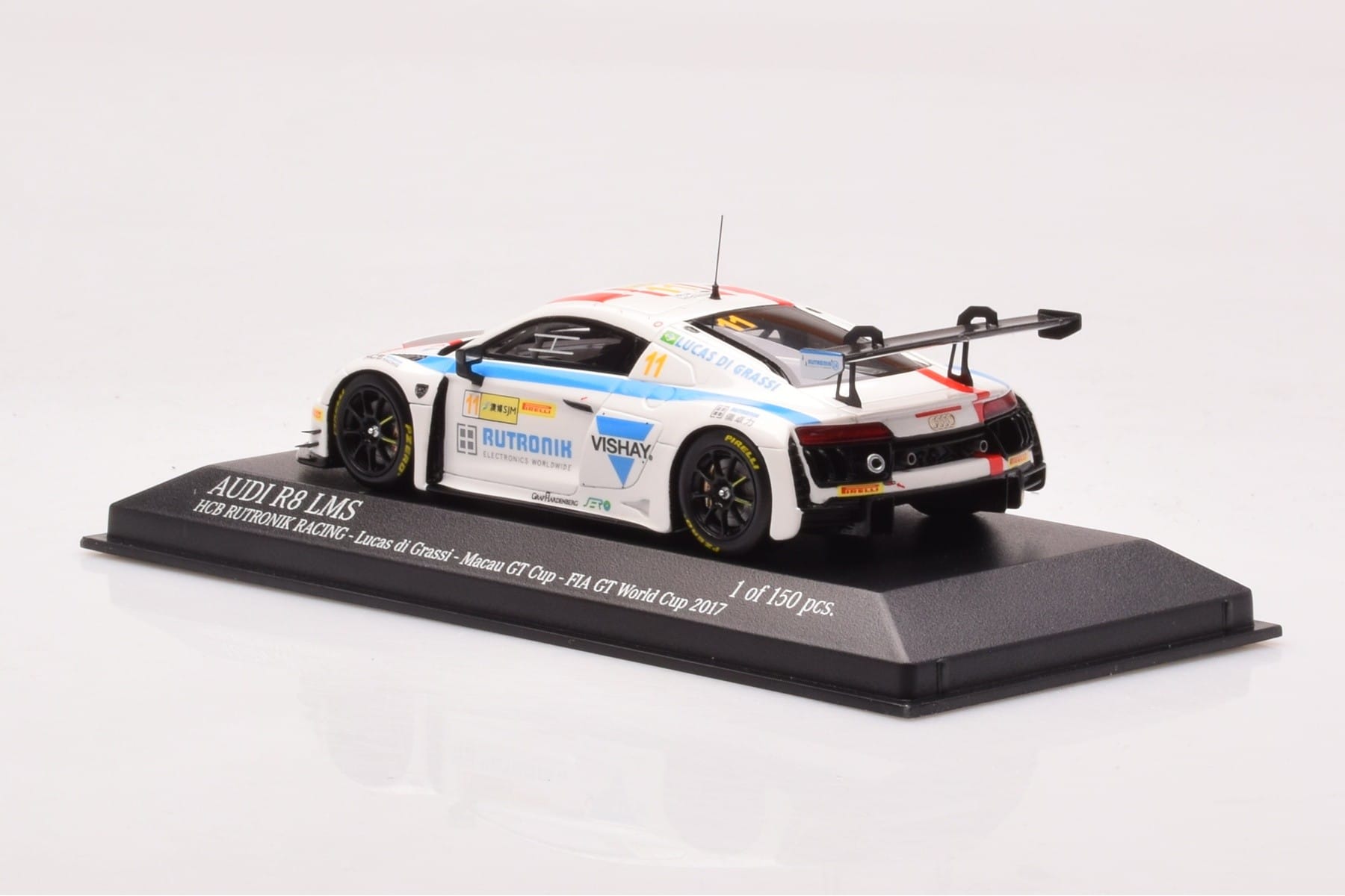 Audi R8 LMS #11 HCB Rutronik Racing L. di Grassi FIA GT World Cup Macau 2016 Minichamps 1:43 437171711 Kov – obrázek 3 z 4