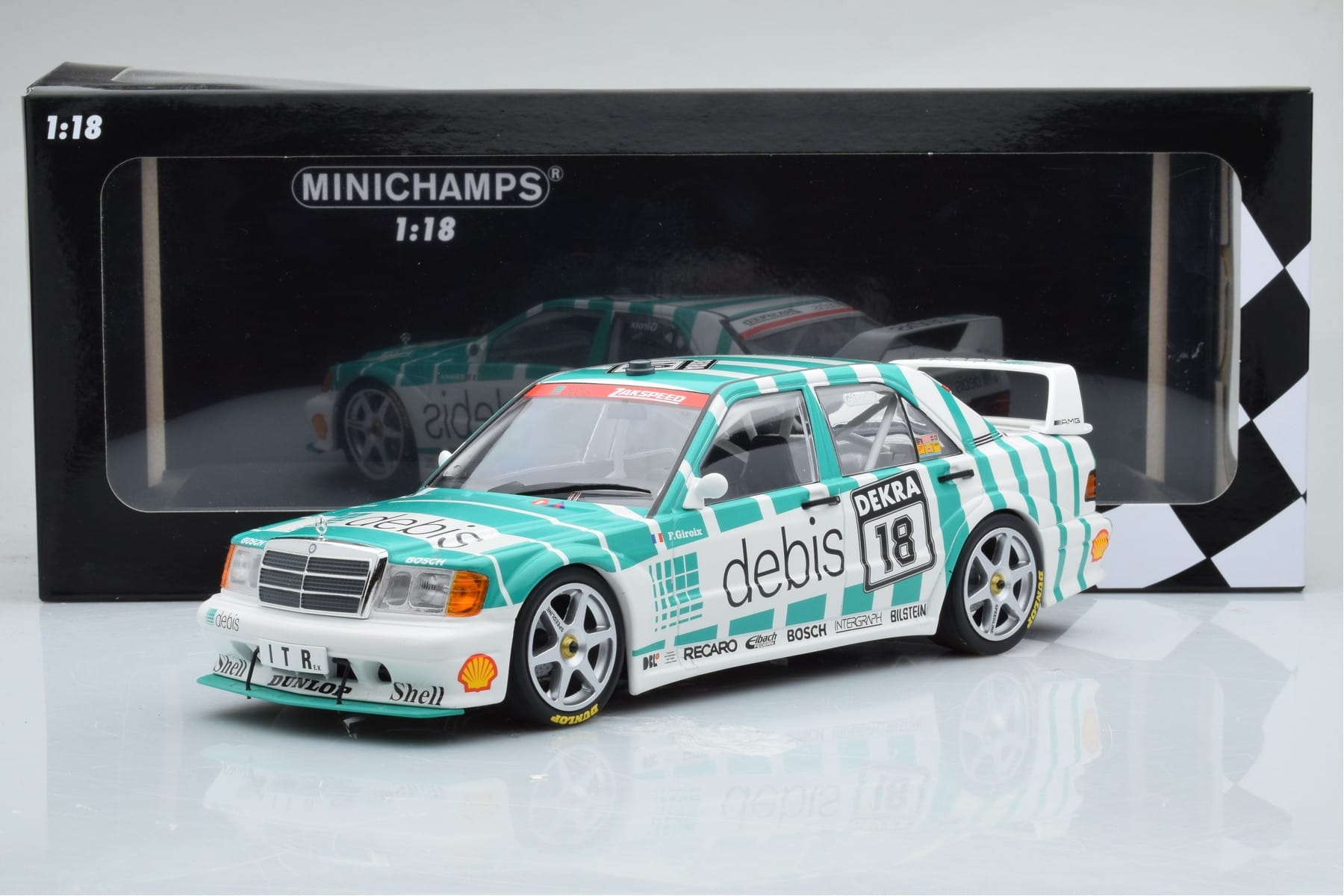 Mercedes 190E 2.5-16 W201 EVO 2 Debis #18 F. Giroix Team Zackspeed DTM 1991 Minichamps 1:18 155913618 Kov – obrázek 6 z 6