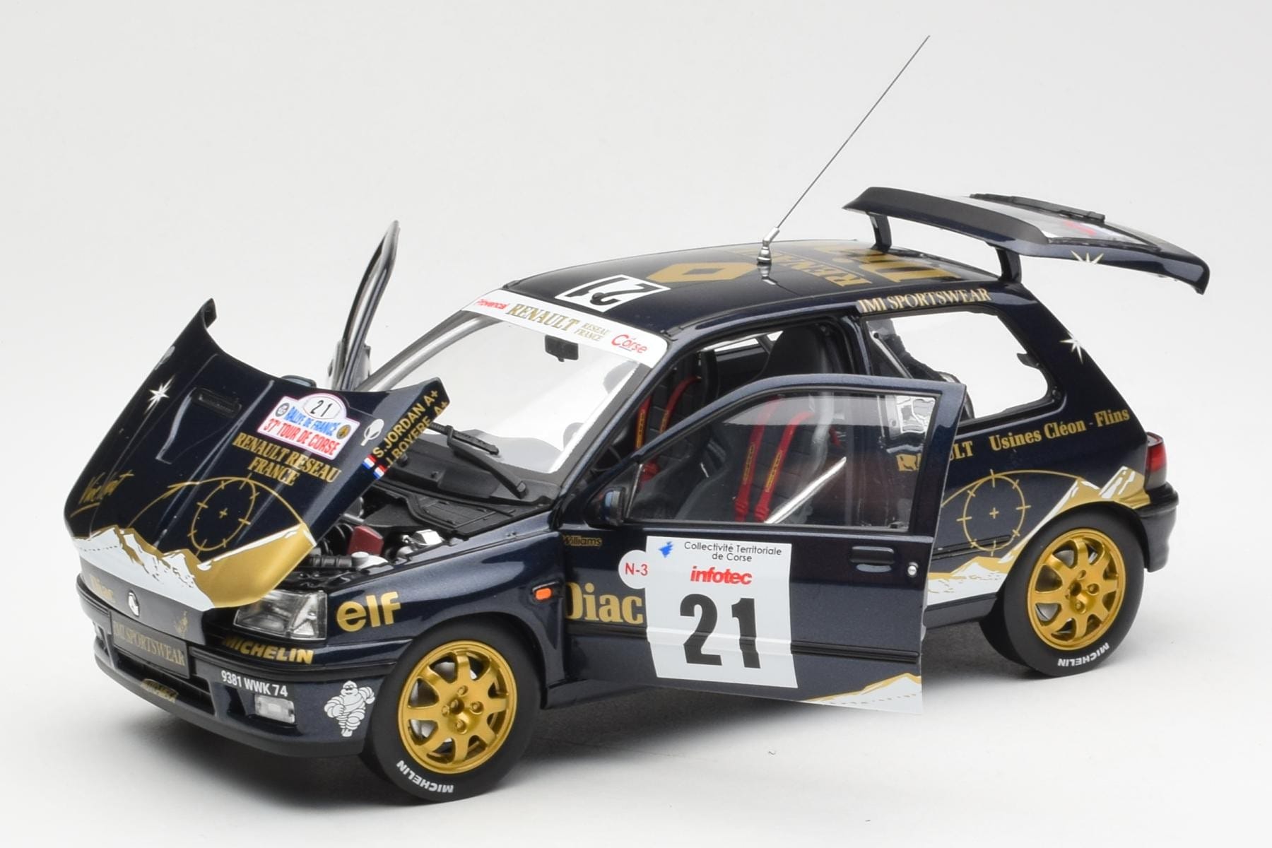 Renault Clio Williams DIAC #21 Jordan / Boyere Tour de Corse 1993 Norev 1:18 185228 Kov – obrázek 2 z 8