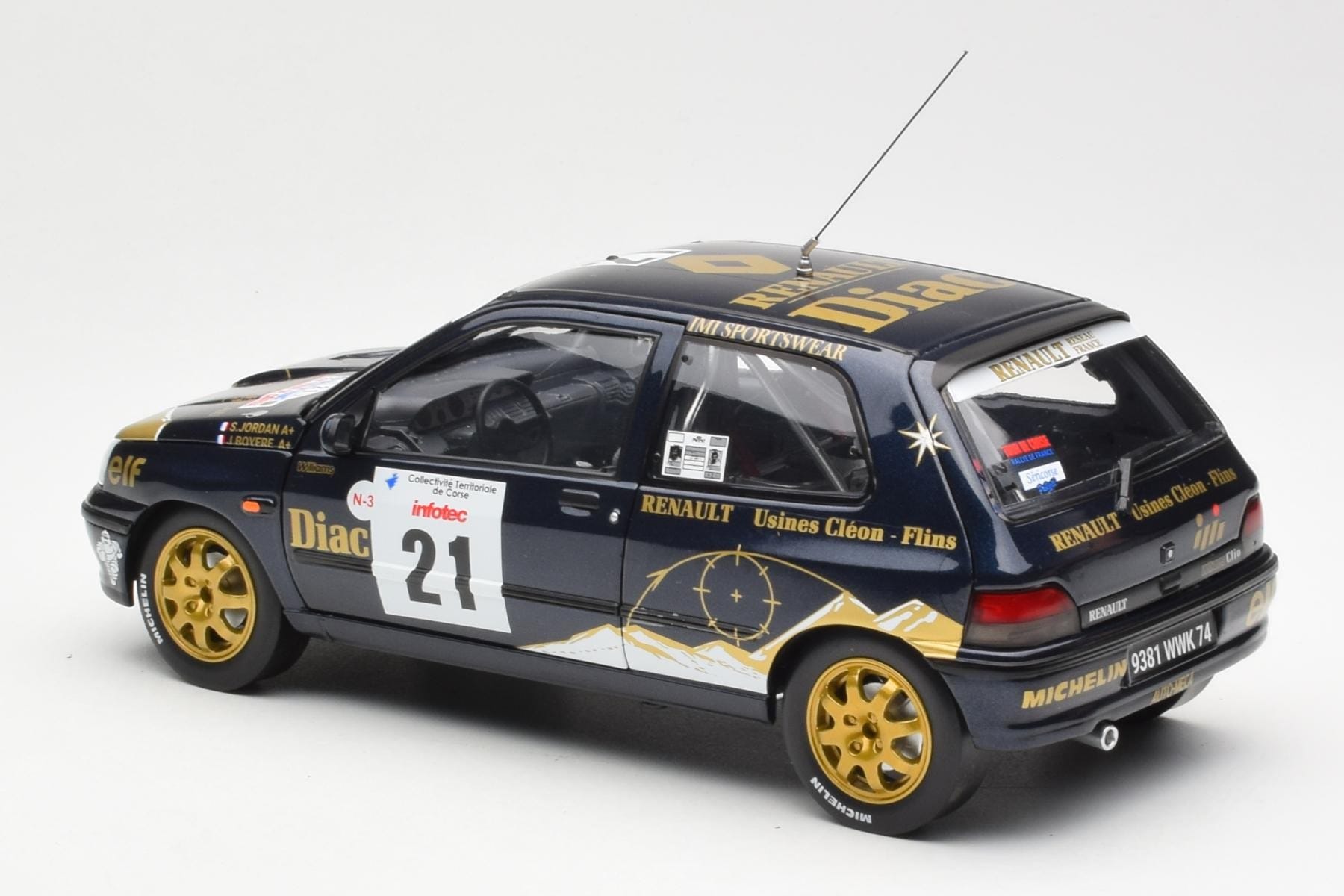 Renault Clio Williams DIAC #21 Jordan / Boyere Tour de Corse 1993 Norev 1:18 185228 Kov – obrázek 7 z 8