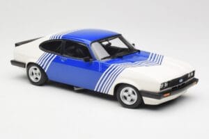 Ford Capri Mk2 3.0 Bílý s Modrými Pruhy Minichamps 1:18 155788600 Kov – obrázek 4 z 6