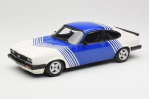 Ford Capri Mk2 3.0 Bílý s Modrými Pruhy Minichamps 1:18 155788600 Kov