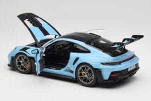 Porsche 911 992 GT3 RS Weissach Pack Gulf Blue Norev 1:18 187367 Kov – obrázek 5 z 8