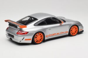 Porsche 911 997.1 GT3 RS Stříbrný s Oranžovými Ráfky Minichamps 1:18 155062120 Kov – obrázek 2 z 6
