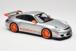 Porsche 911 997.1 GT3 RS Stříbrný s Oranžovými Ráfky Minichamps 1:18 155062120 Kov – obrázek 4 z 6