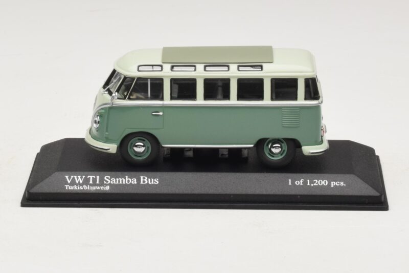 Volkswagen T1 Samba Bus Turkysově Modrá Bílá Minichamps 1:43 430052306 Kov