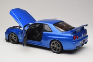 Nissan Skyline GT-R R34 V-Spec II Modrá Metalíza OEM Kola KK-Scale 1:12 KKDC120211-1 Kov – obrázek 5 z 8